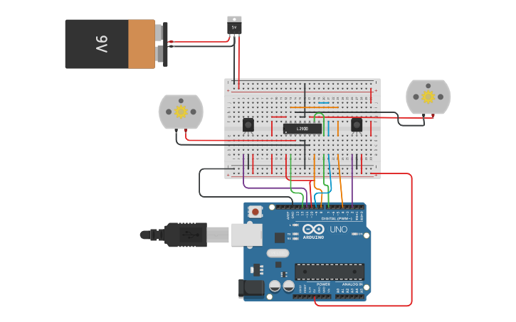 Circuit design Line follower robot - Tinkercad