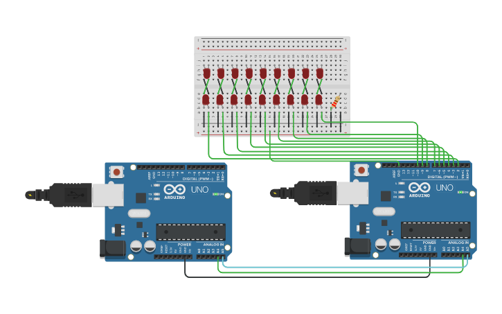 Circuit design i2c entre dos arduinos - Tinkercad