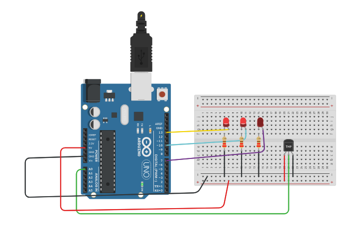 Circuit design Sensor de temperatura - Tinkercad