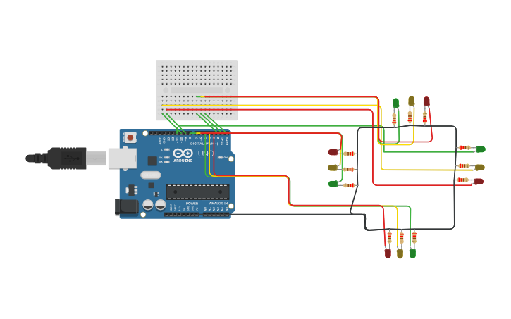 Circuit design 4ways Traffic light Control Project 65020924 - Tinkercad