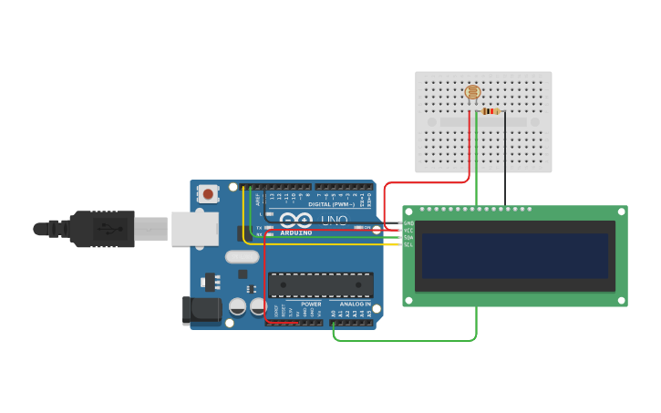 Circuit design LDR with LCD - Tinkercad