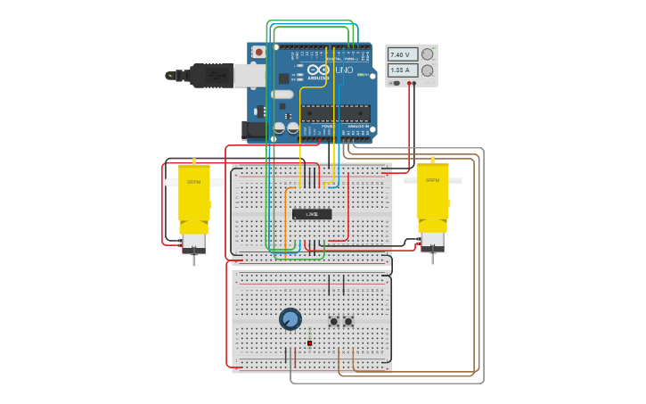 Circuit design Ponte H L298 com controle de velocidade - Tinkercad