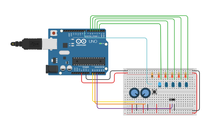 Circuit design Exercice LED qui clignote de + en + vite - Tinkercad