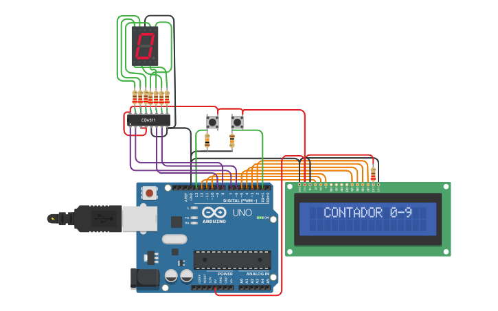 Circuit design LCD Display Decodificador Arduino - Tinkercad