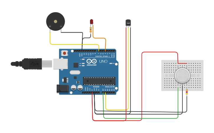 Circuit design fire alarm - Tinkercad