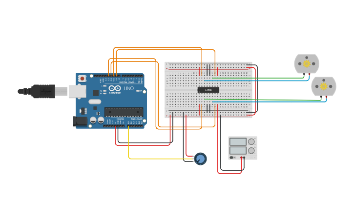 Circuit design Double DC motor drive using L293D - control the speed ...