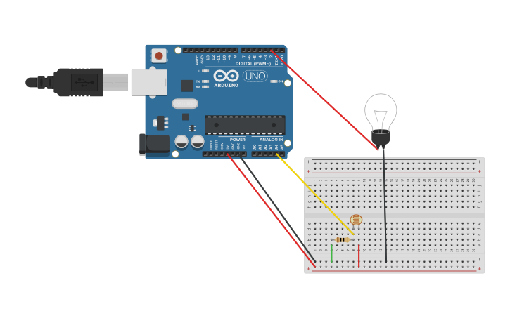 Circuit design Light sensor and bulb - Tinkercad