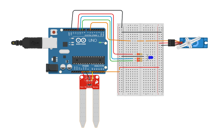 Circuit design Sensor de humedad con led RGB | Tinkercad