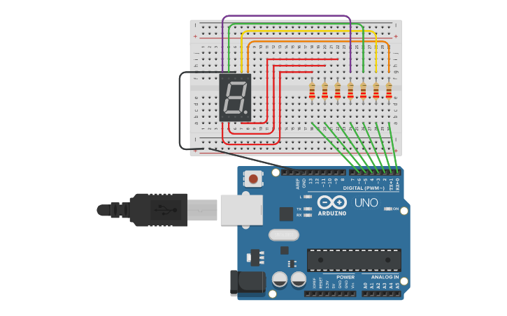 Circuit design 7 Segment Display Circuit - Tinkercad