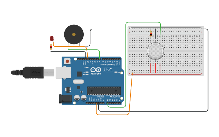 Circuit design Circuit design of gas sensor | Tinkercad