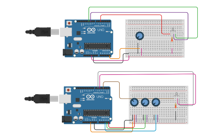 Circuit design Actividad 7. Actividad Led RGB - Tinkercad