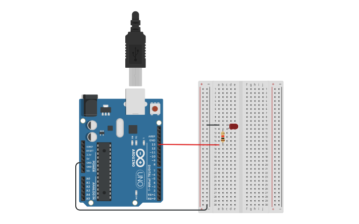 Circuit design Arduino board – Lighting a LED - Tinkercad