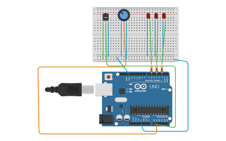 Circuit design Temperature Sensor - Tinkercad