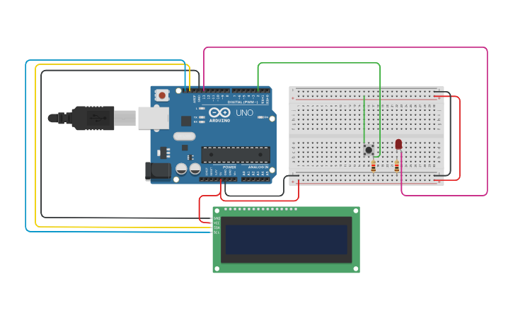 Circuit design DAY5: LED blink on odd and even number using LCD - Tinkercad
