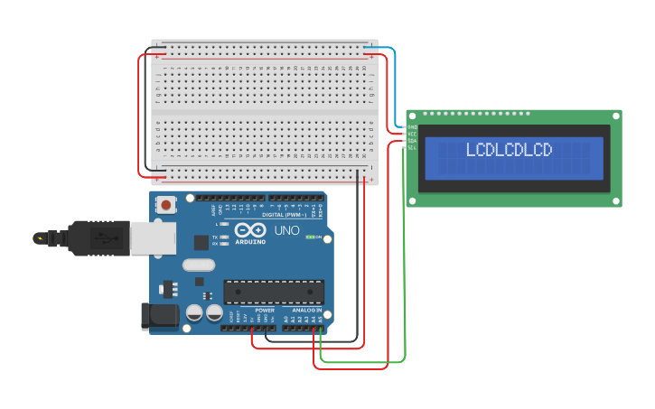 Circuit design LCD 16x2 i2C - Tinkercad