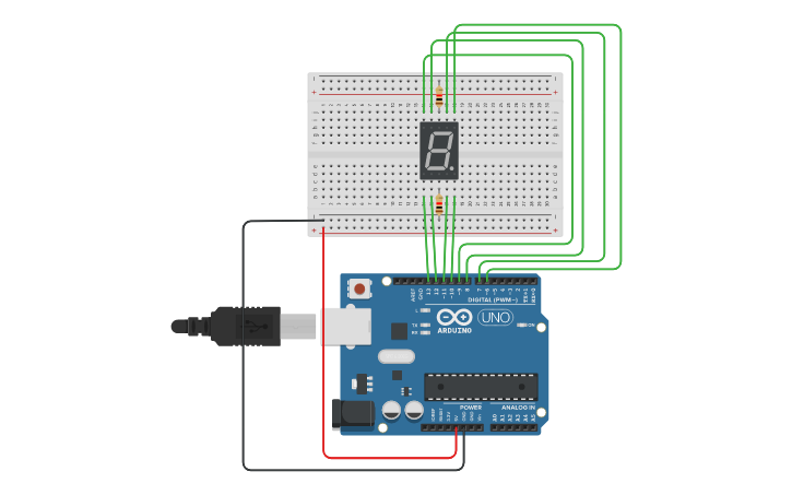 Circuit design 7 segmentos | Tinkercad