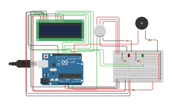 Circuit design Smoke detection System using arduino - Tinkercad