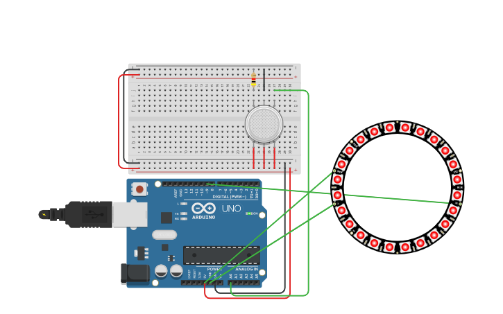 Circuit design Design Project LED Ring gas sensor - Tinkercad
