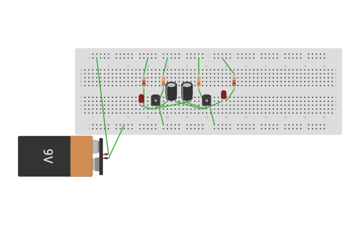 Circuit design Astable Multivibrator With Transistor - Tinkercad
