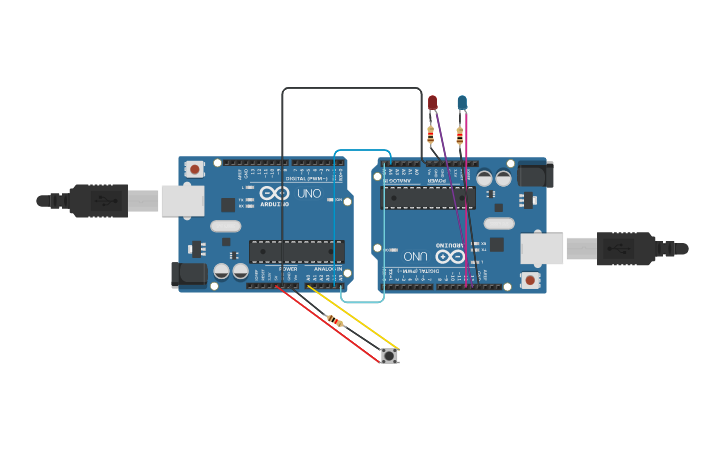 Circuit design Master Slave i2C link - Tinkercad