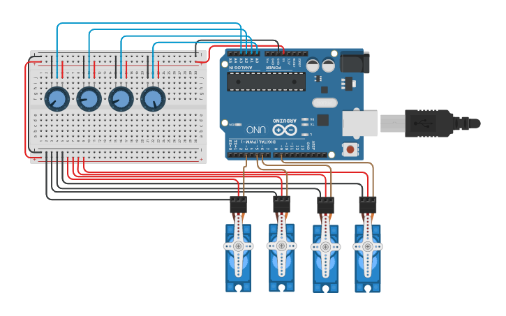 Circuit design Robotic Arm | Tinkercad