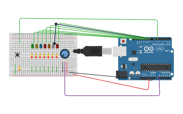 Circuit design LUCES LED - Tinkercad