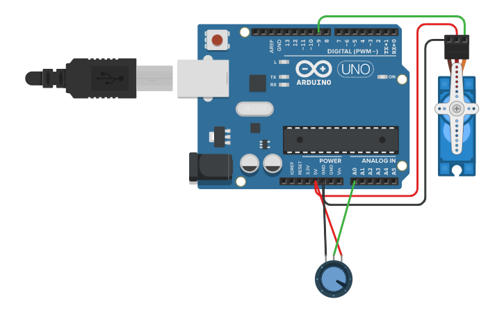 Circuit design Luke Servo Motor Controlled by Potentiometer - Tinkercad