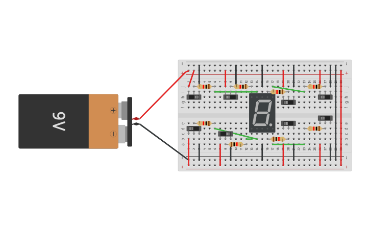 Circuit design 7-ми сегментный индикатор - Tinkercad