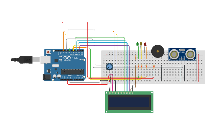 Circuit design LCD, Buzzer e LEDs no projeto do Sensor de Distancia ...