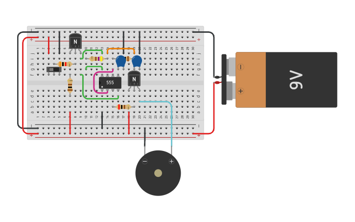 Circuit design ECS 200 - Speaker Circuit w/ timer IC - Tinkercad