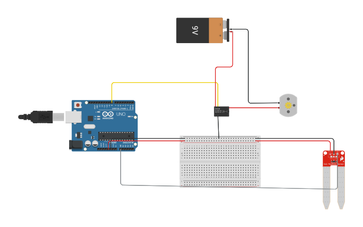 Circuit design smart irrigation system - Tinkercad