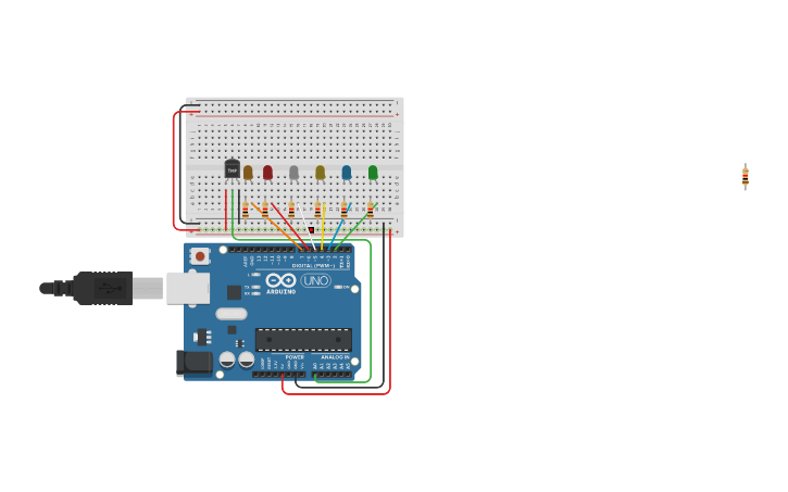 Circuit design LED with TEMP sensor - Tinkercad