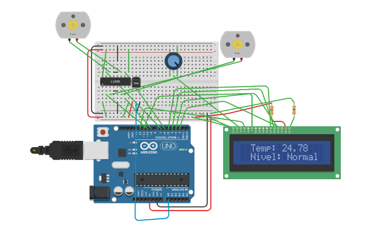 Circuit design Copy of Motor con sensor de temperatura | Tinkercad