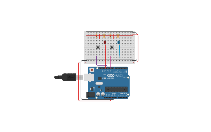Circuit design Dos pulsadores y dos leds - Tinkercad
