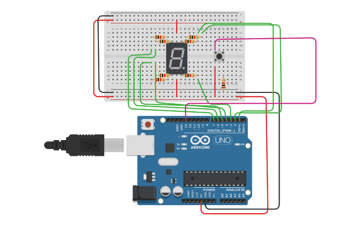 Circuit design 7 сегментный экран - Tinkercad