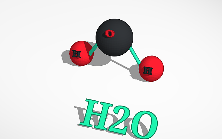 3D design H2O molecule 10-red - Tinkercad