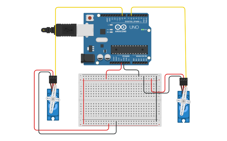 Circuit design Control System with TWO Servo-Motors (Task-1) - Tinkercad
