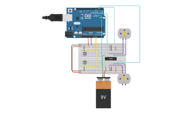 Circuit design Line follower - Tinkercad