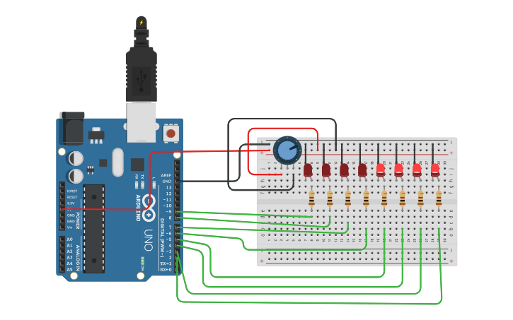 Circuit design LED Bar (Chaser) - Tinkercad