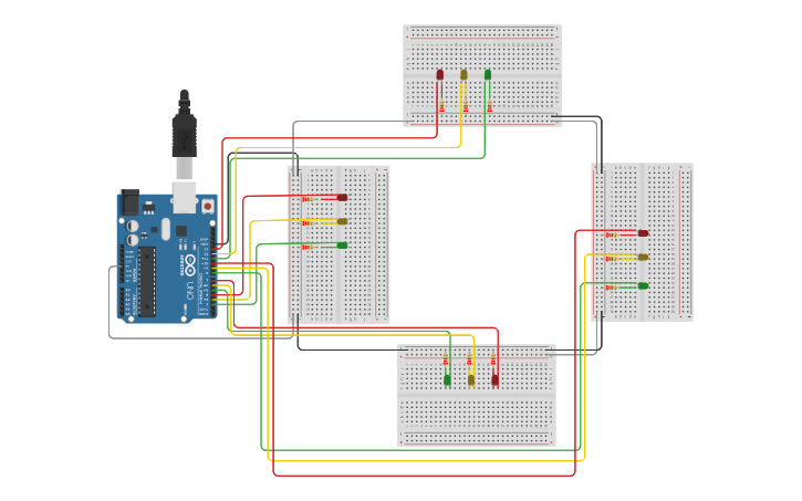 Circuit design 4 way traffic light - Tinkercad