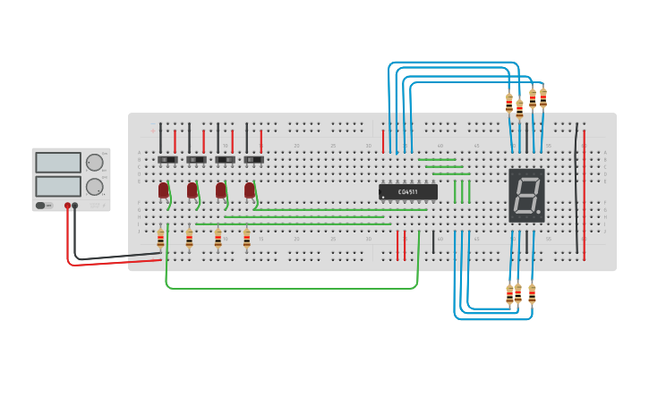 Circuit design Seven Segment Display | Tinkercad