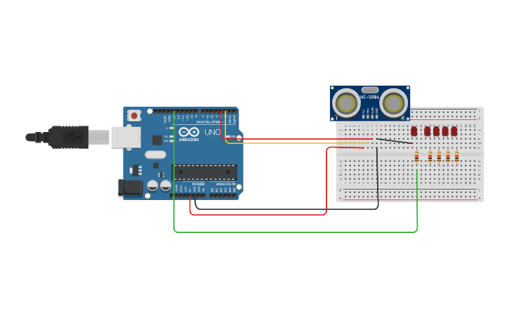 Circuit design censor ultrasonico - Tinkercad