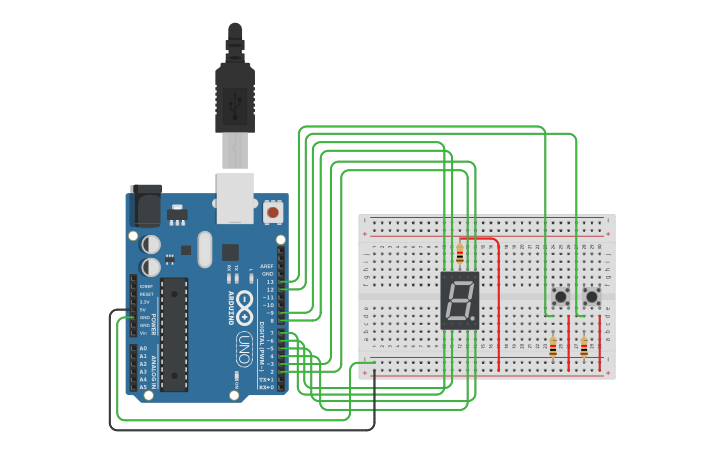 Circuit design Copy of Arduino 7 segment display counter with 2 push ...