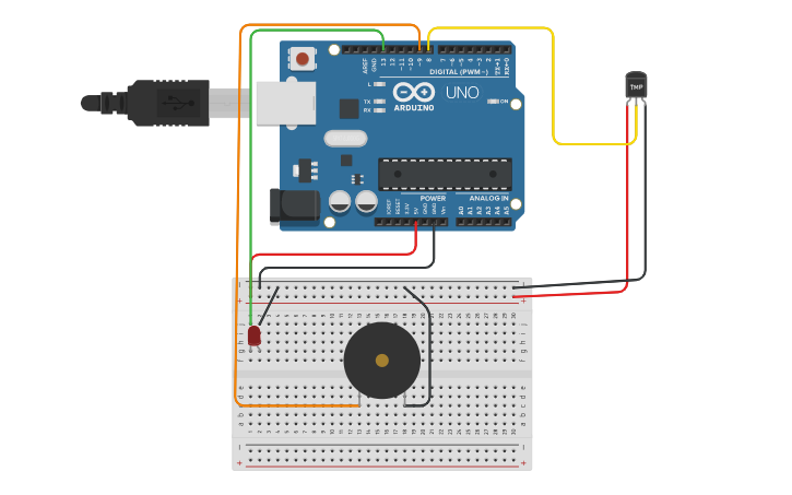 Circuit design Arduino Tutorial - Overheating alarm - Tinkercad