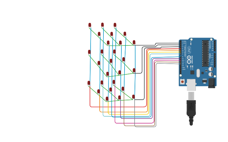 Circuit design CONSTRUCCION CUBO LED - Tinkercad