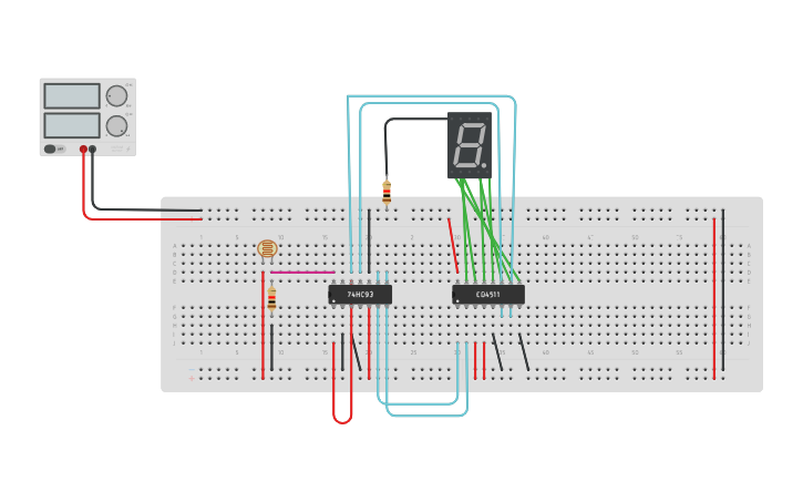 Circuit design 7 segment - Tinkercad image.