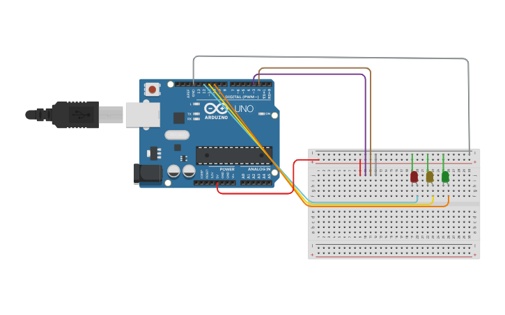 Circuit design Sensor PING HC-SR04 dan LED - Tinkercad