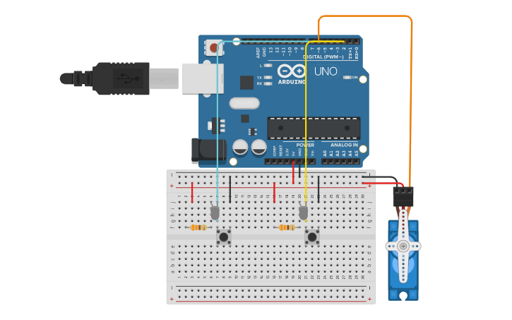 Circuit design Servo motor botones - Tinkercad