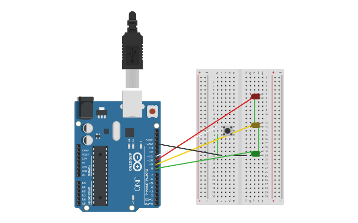 Circuit design Arduino Traffic Light with button - Tinkercad