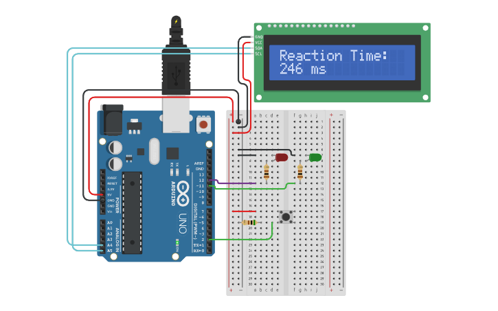Circuit design Reaction Time Tester - Tinkercad